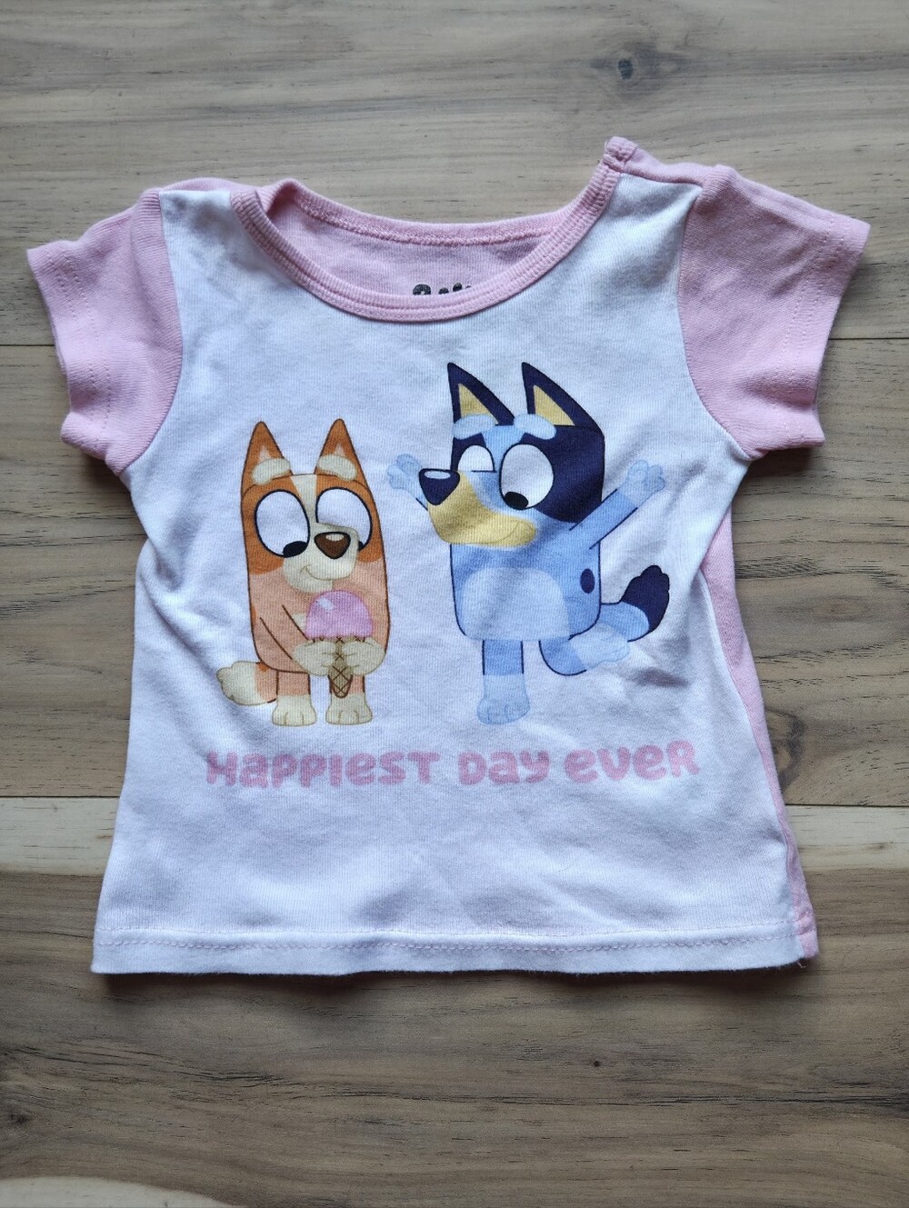Bluey & Bingo "Happiest Day Ever" Toddler Girls Pink White Graphic T-Shirt Size